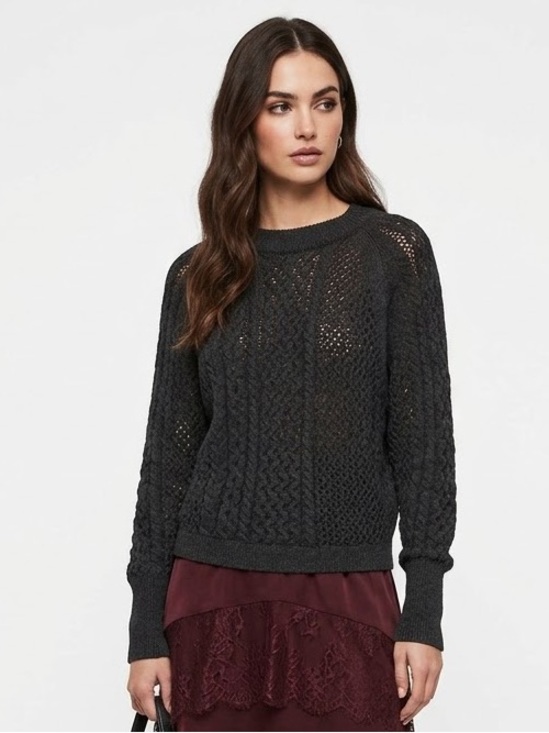 All Saints Sweaters - ALL SAINTS - DROP SHOULDER OPEN KNIT BLACK SWEATER